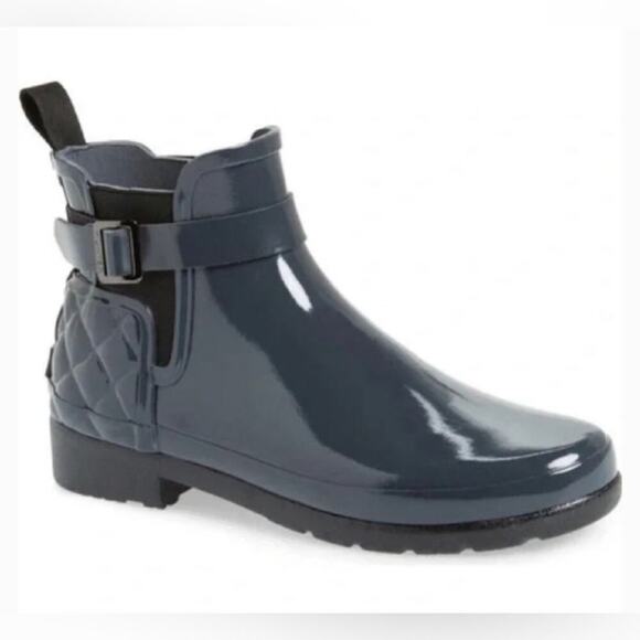 Hunter Refined Slim-Fit Quilted Gloss Chelsea Rain Boots in Gray Sz 10 NWT - Picture 1 of 13